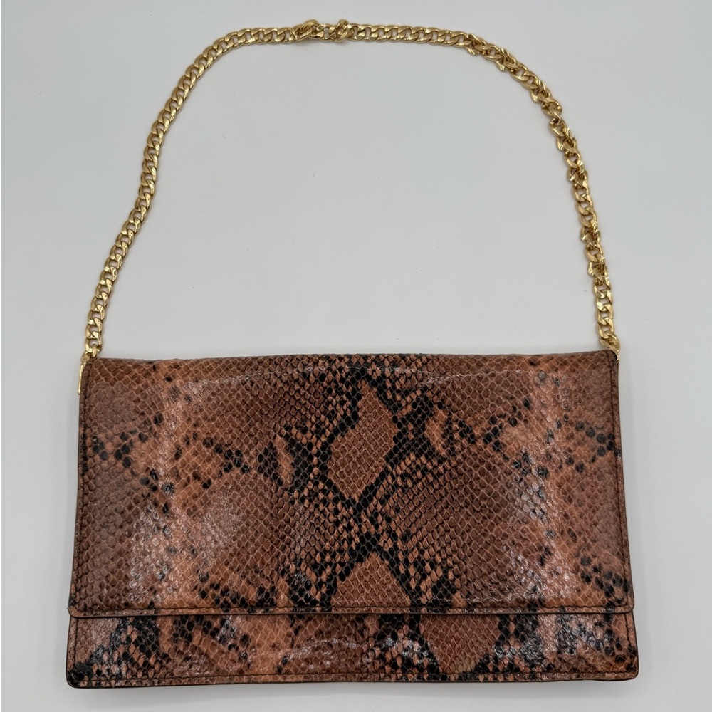Ann Taylor Genuine Suede Snake Print Convertible Clutch Gold Chain - NWT - Picture 13 of 14